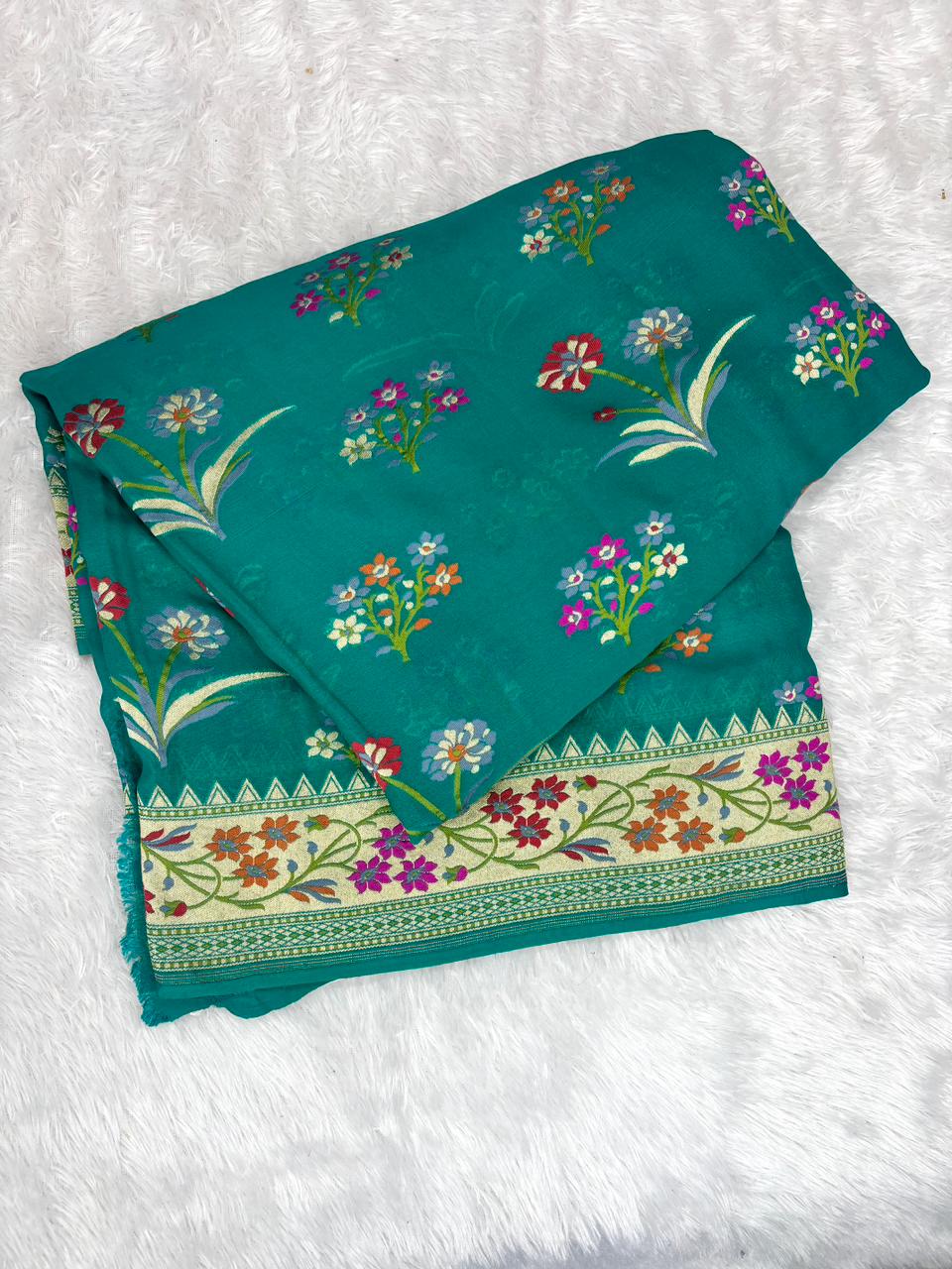 Handloom Banarasi Khaddi Georgette Saree with Multi-Color Meenakari Weave