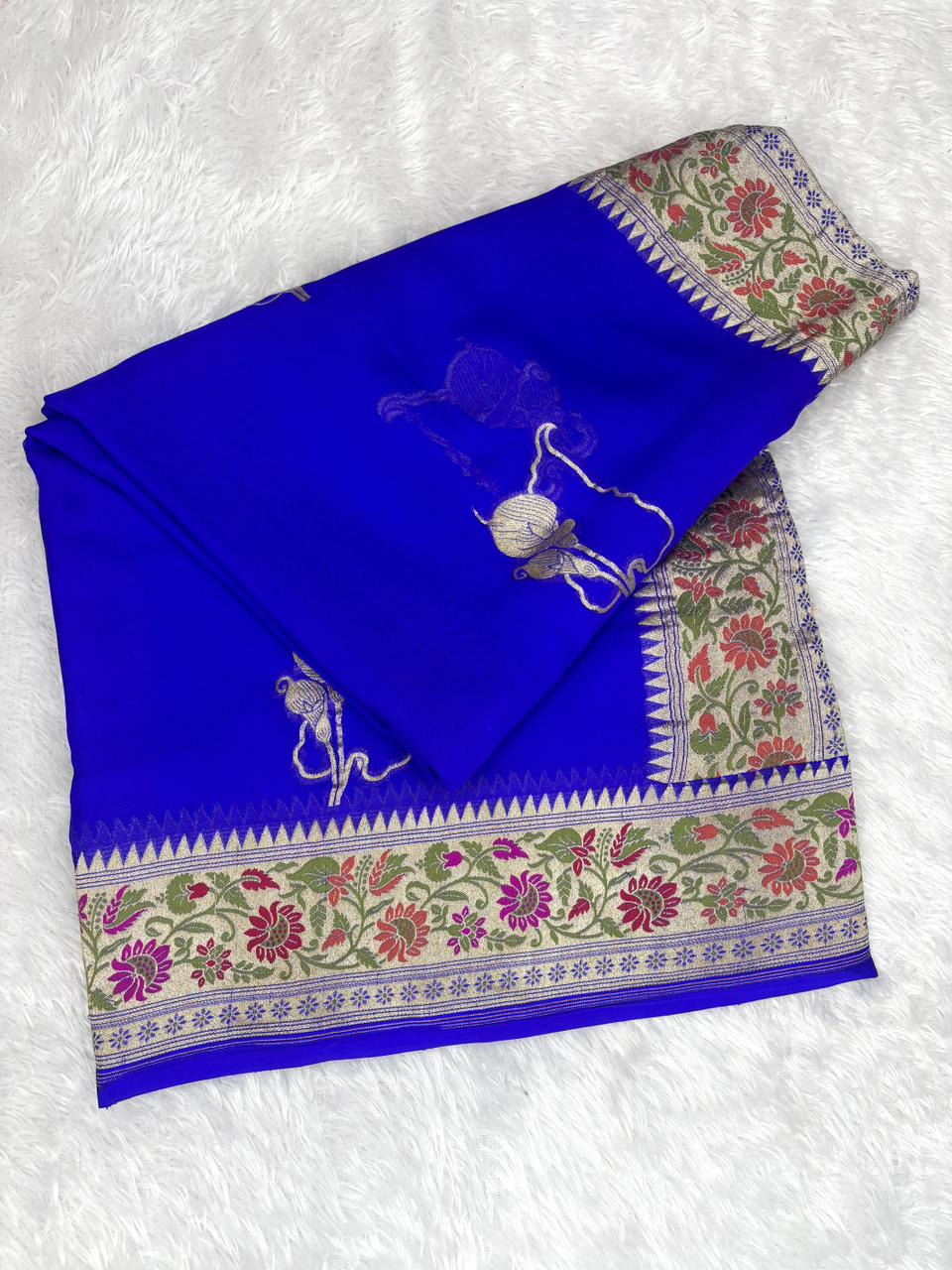 Vibrant Electric Blue Pure Khaddi Georgette Handloom Saree with Contemporary Meenakari Motifs