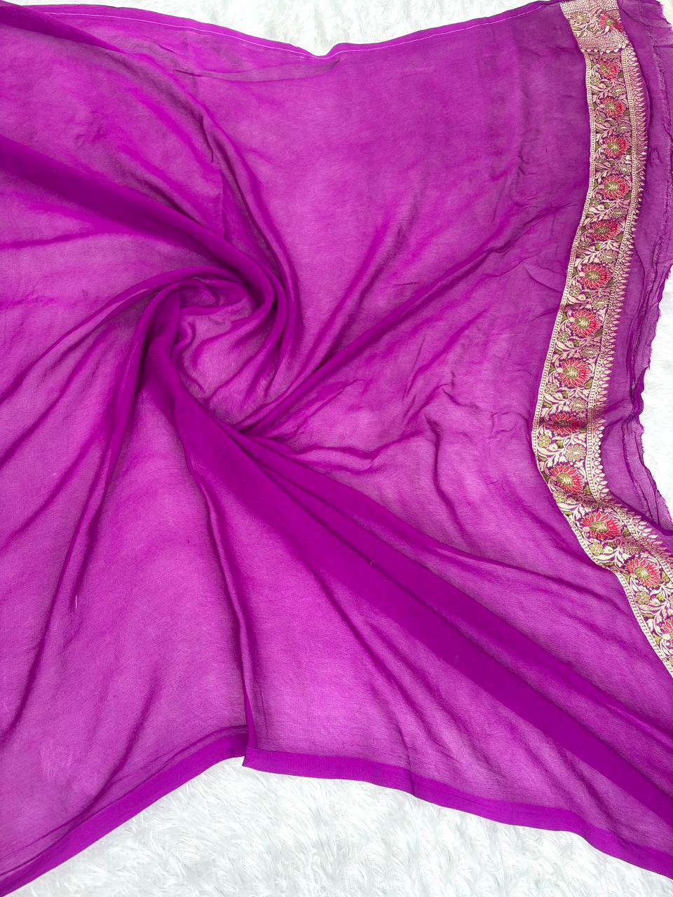 Royal Blue Pure Khaddi Georgette Handloom Saree with Silver Zari Leaf & Meenakari Motifs