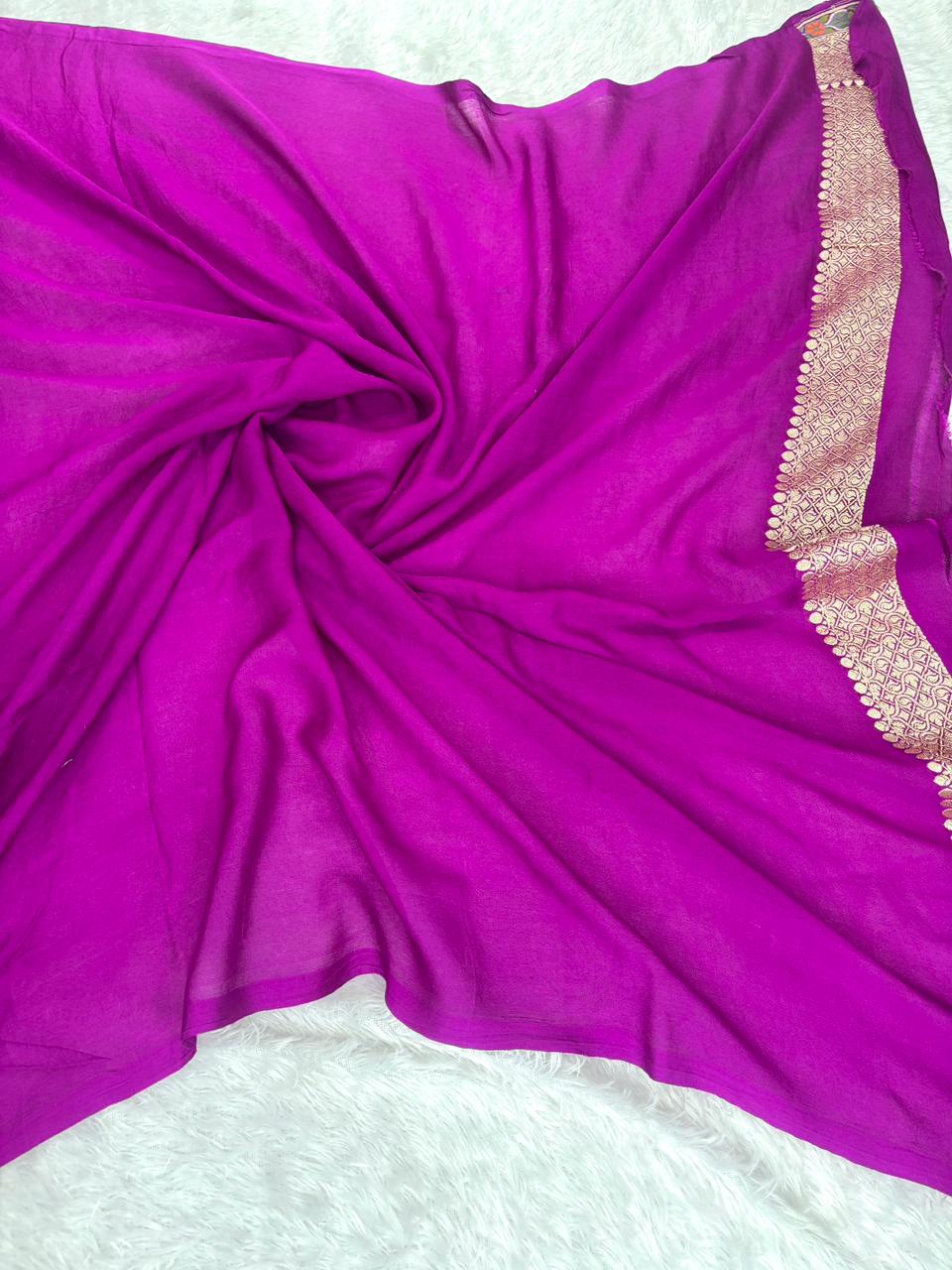 Royal Blue Pure Khaddi Georgette Handloom Saree with Silver Zari Leaf & Meenakari Bunches