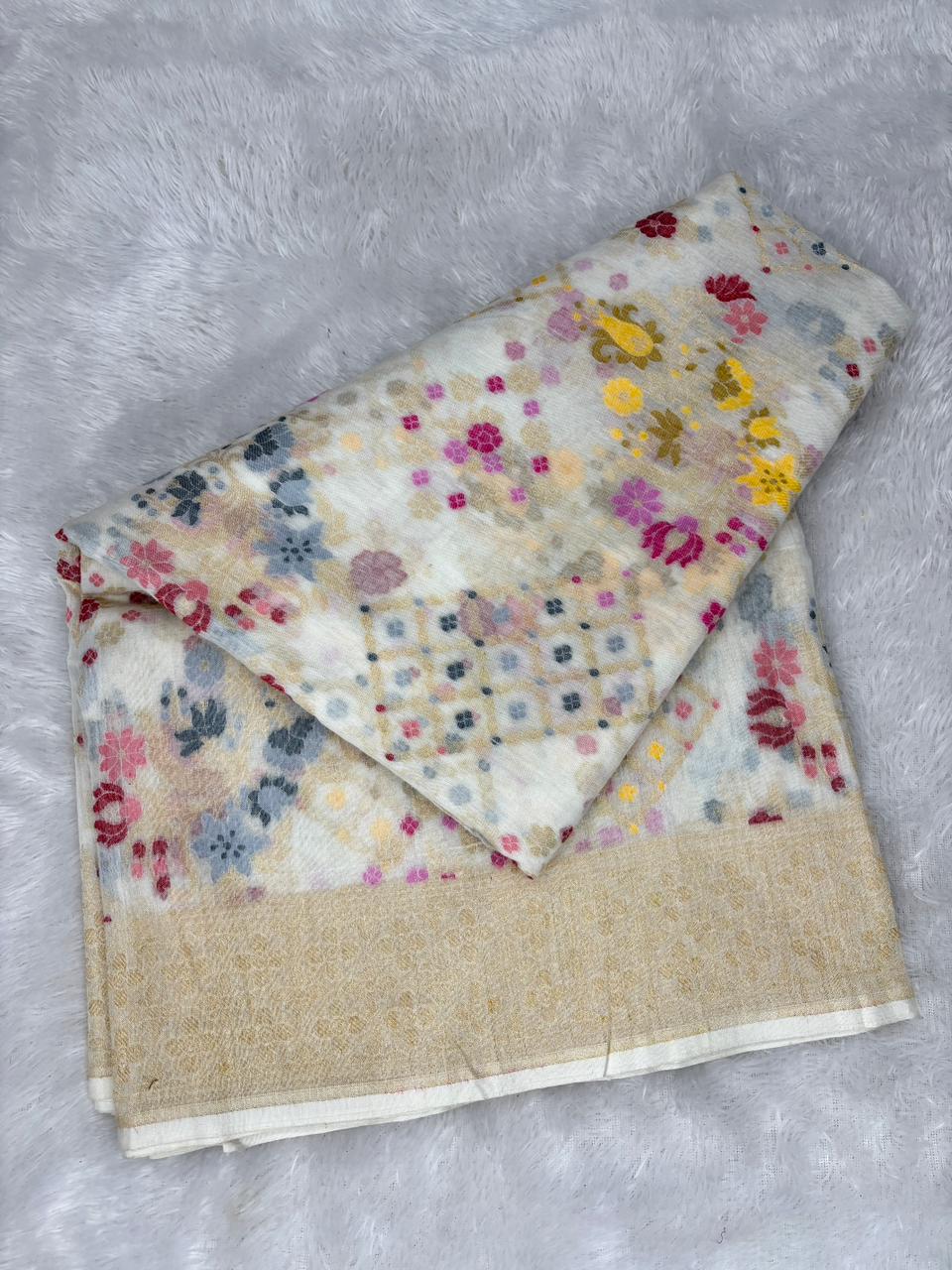 The Ethereal Ivory Vriksha | Handwoven Pure Silk Banarasi Jamdani Saree