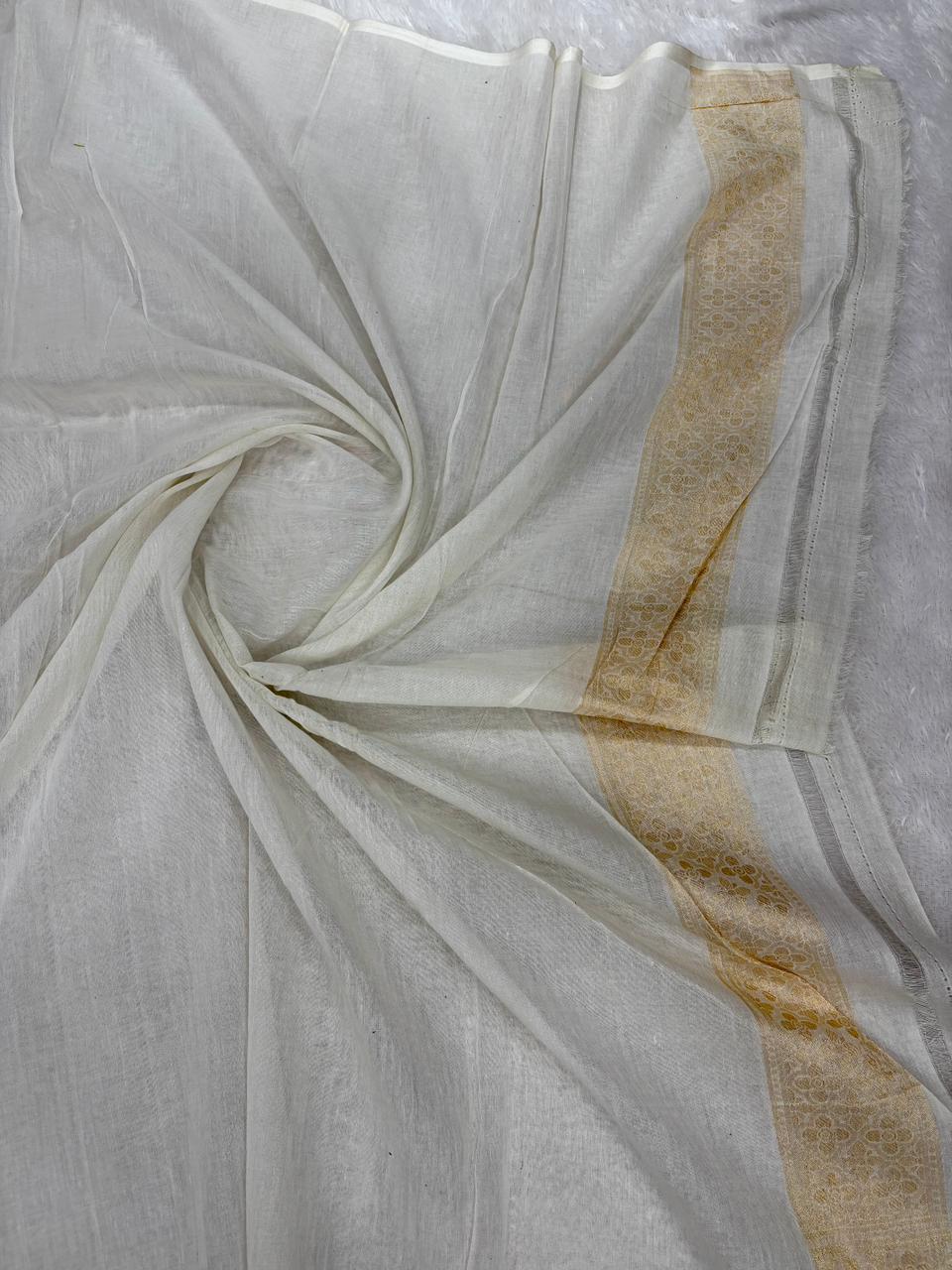 The Ethereal Ivory Vriksha | Handwoven Pure Silk Banarasi Jamdani Saree