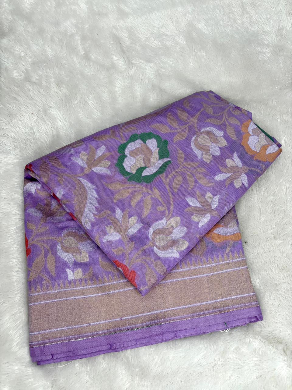 The Lavender Floral | Handwoven Pure Silk Banarasi Jamdani Saree