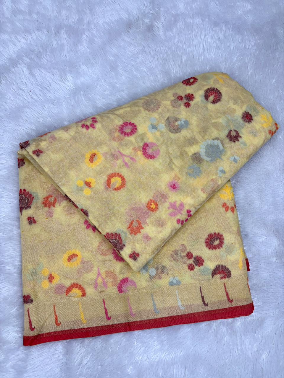 The Sunshine Blossom | Handwoven Pure Silk Banarasi Meenakari Jamdani Saree
