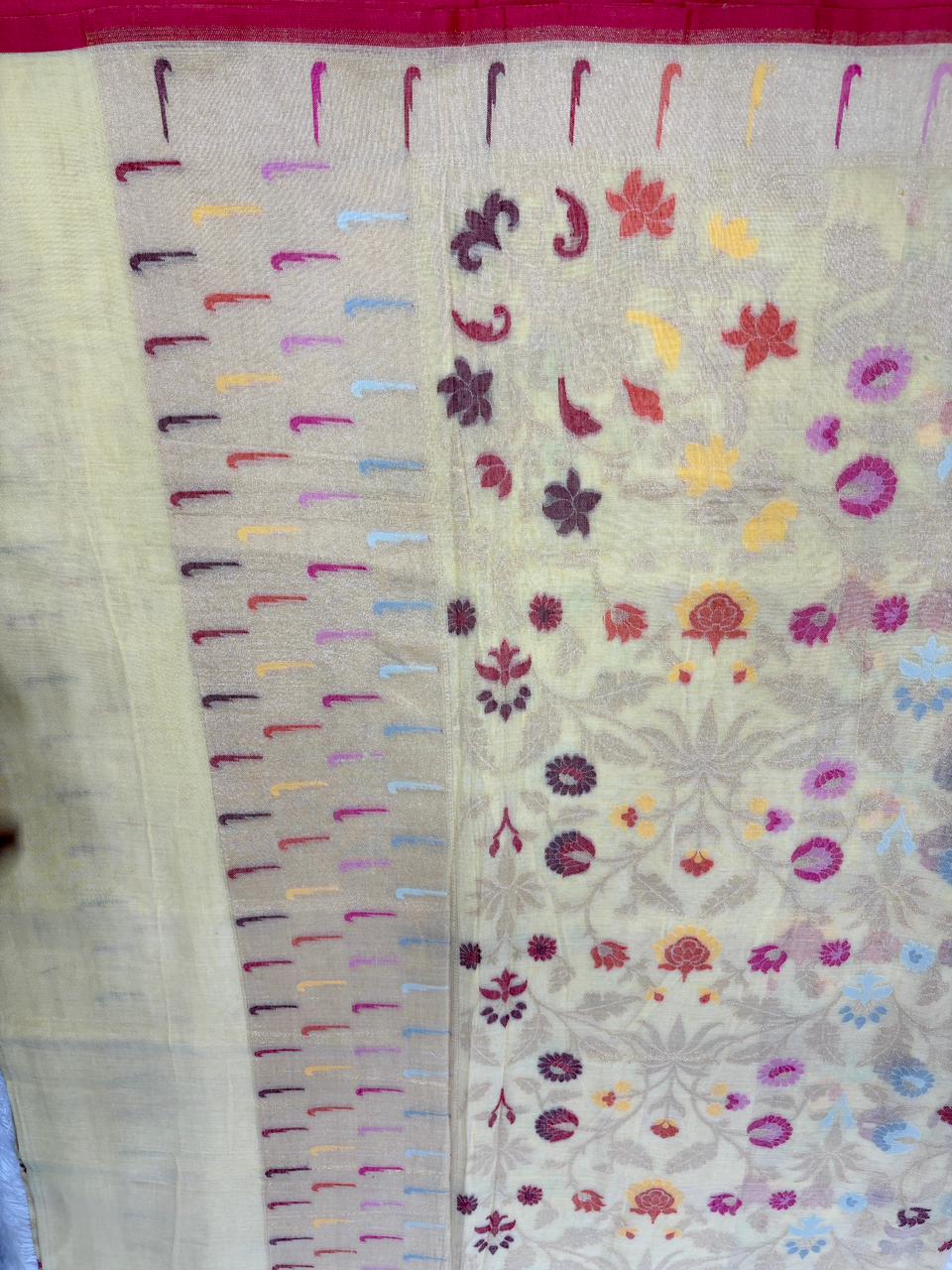 The Sunshine Blossom | Handwoven Pure Silk Banarasi Meenakari Jamdani Saree