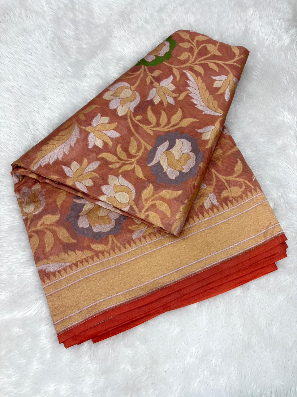 The Autumn Bloom | Handwoven Pure Katan Silk Banarasi Jamdani Saree