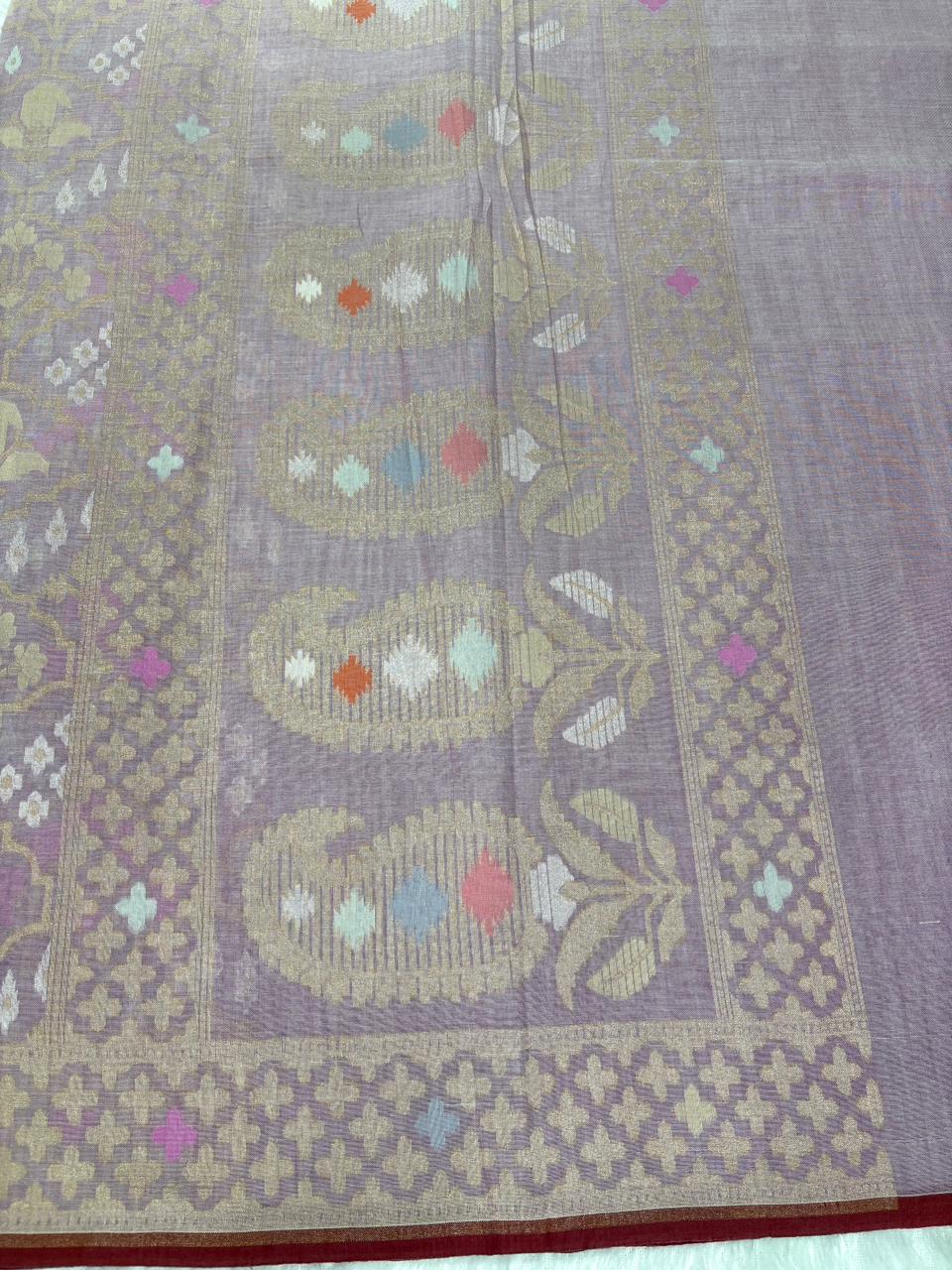 The Pastel Paithani-Jamdani Fusion | Pure Katan Silk Banarasi Saree