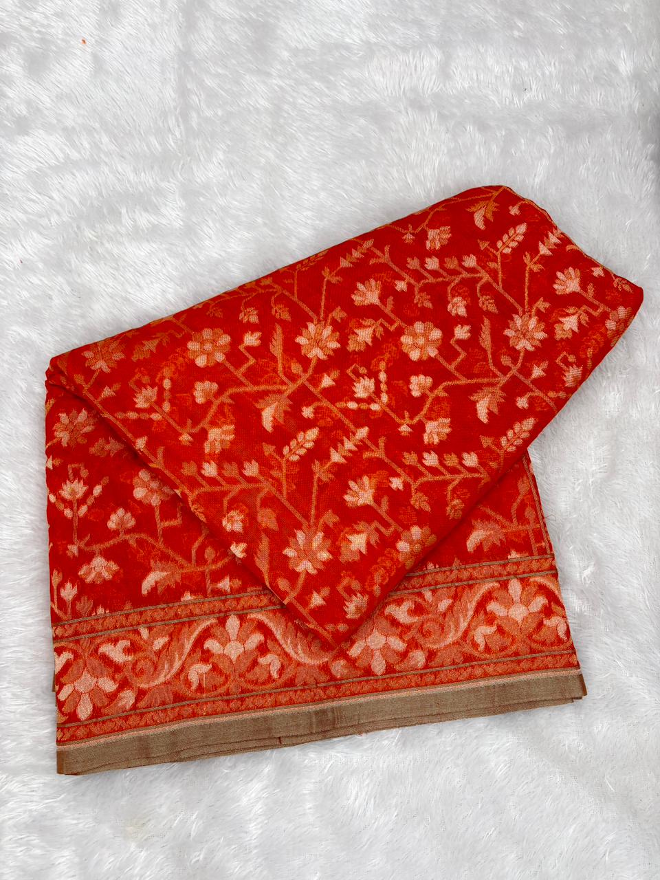 The Saffron Flame | Handloom Pure Katan Silk Banarasi Jamdani Saree