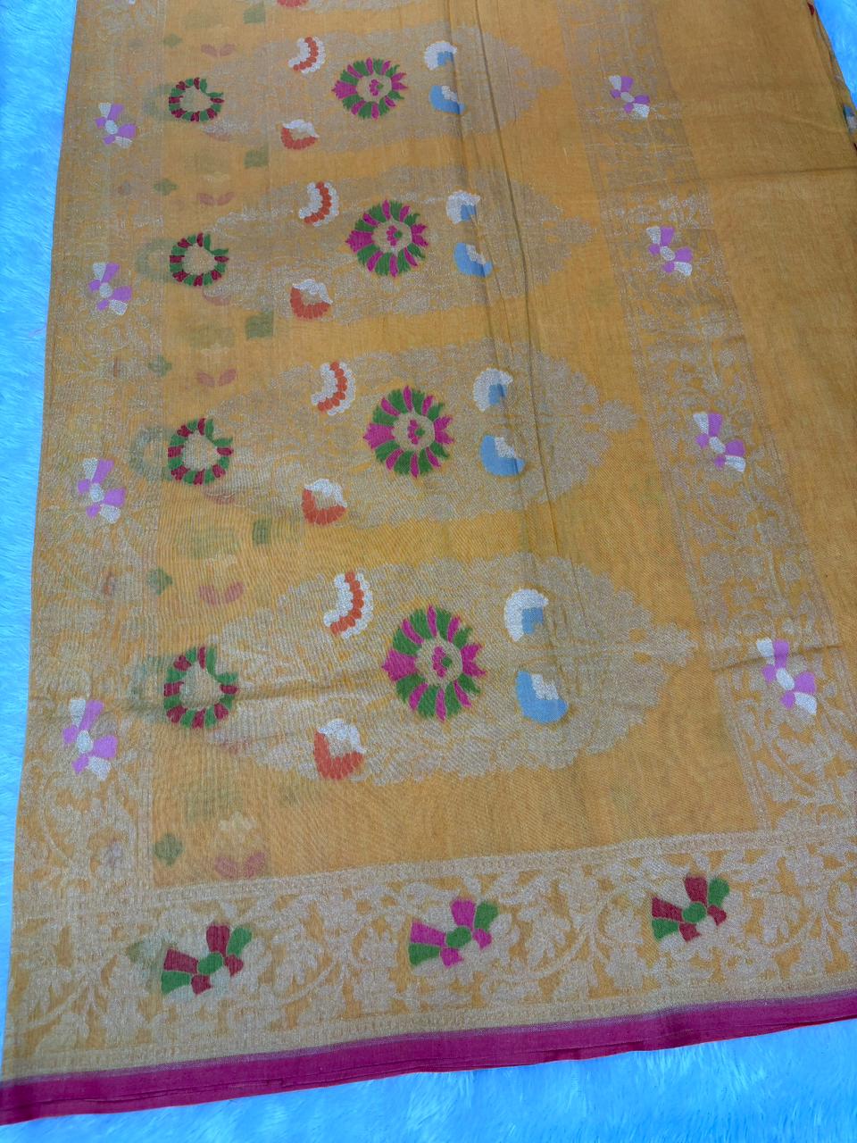 The Mustard Meadow | Handloom Pure Katan Silk Banarasi Jamdani Saree