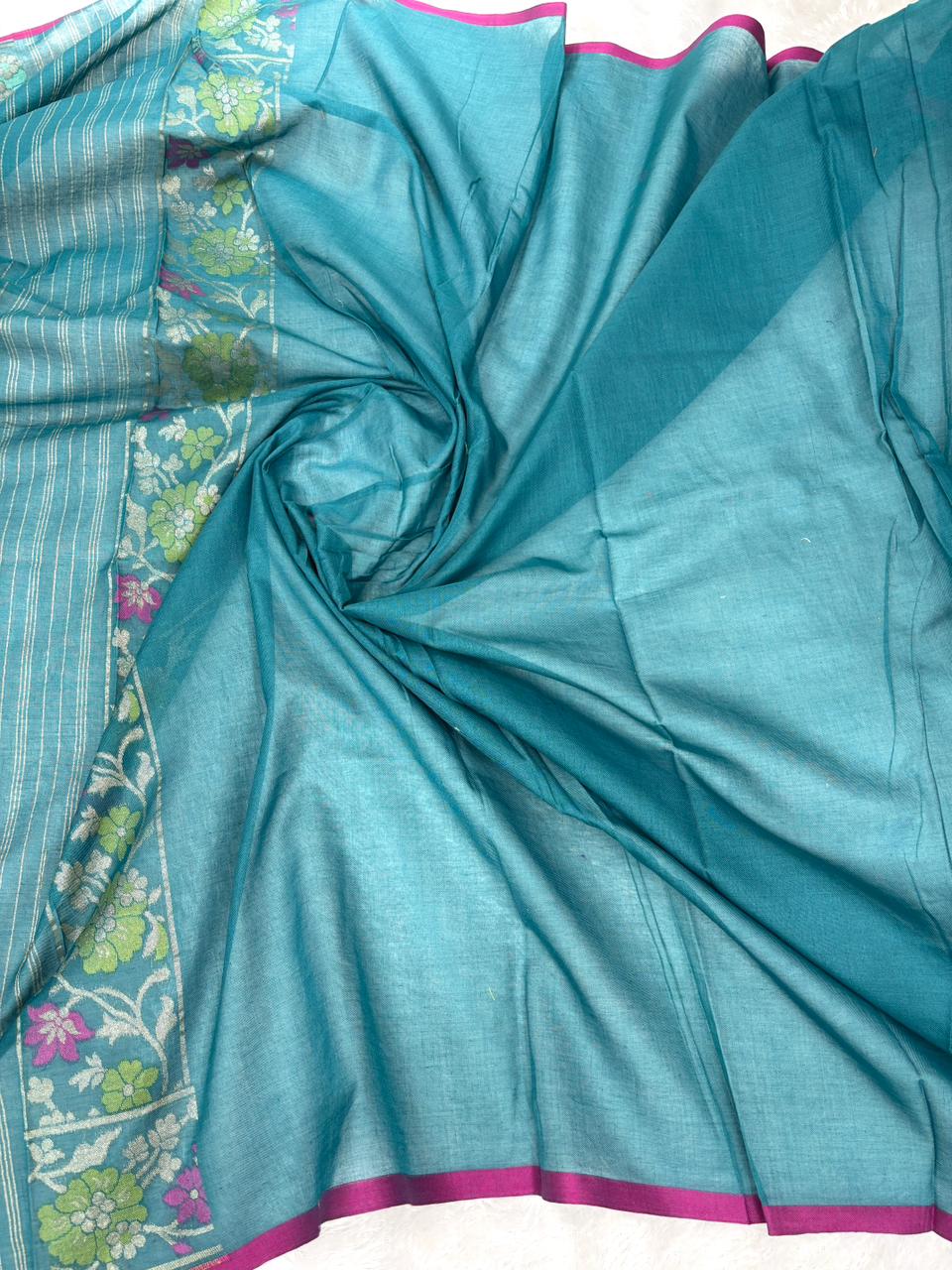 The Peacock Forest | Pure Katan Silk Banarasi Jamdani in Deep Teal