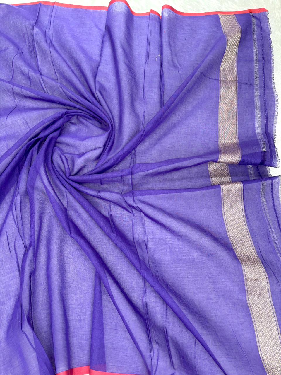 The Indigo Bloom | Pure Katan Silk Banarasi Jamdani with Floral Borders