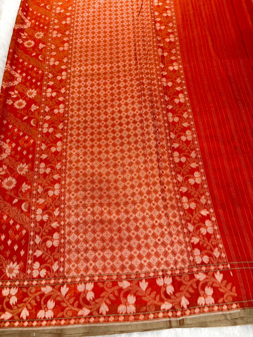 The Vermillion Flame | Handloom Pure Katan Silk Banarasi Jamdani Saree
