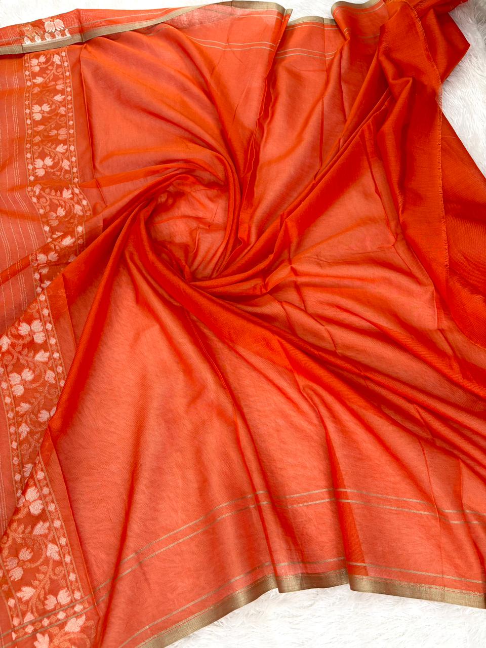 The Vermillion Flame | Handloom Pure Katan Silk Banarasi Jamdani Saree