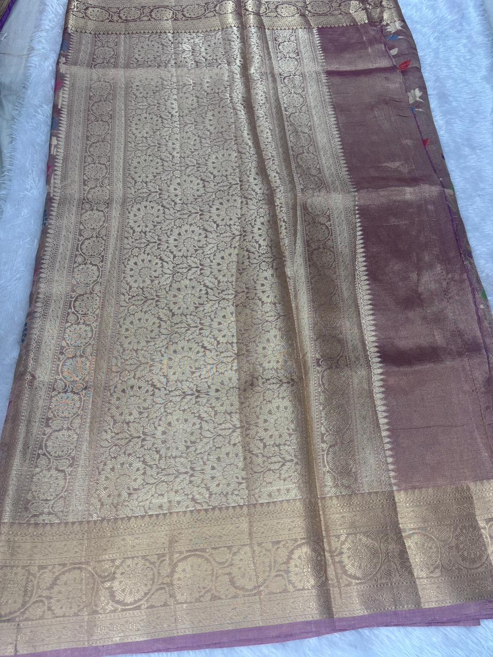 Dusty Mauve Pure Tissue Silk Saree with Meenakari Lotus
