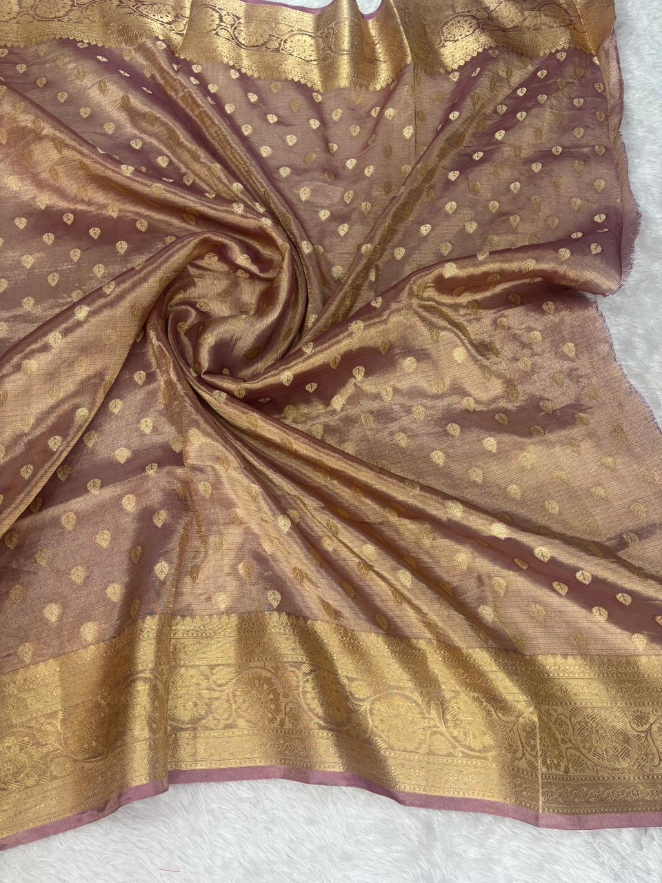 Dusty Mauve Pure Tissue Silk Saree with Meenakari Lotus