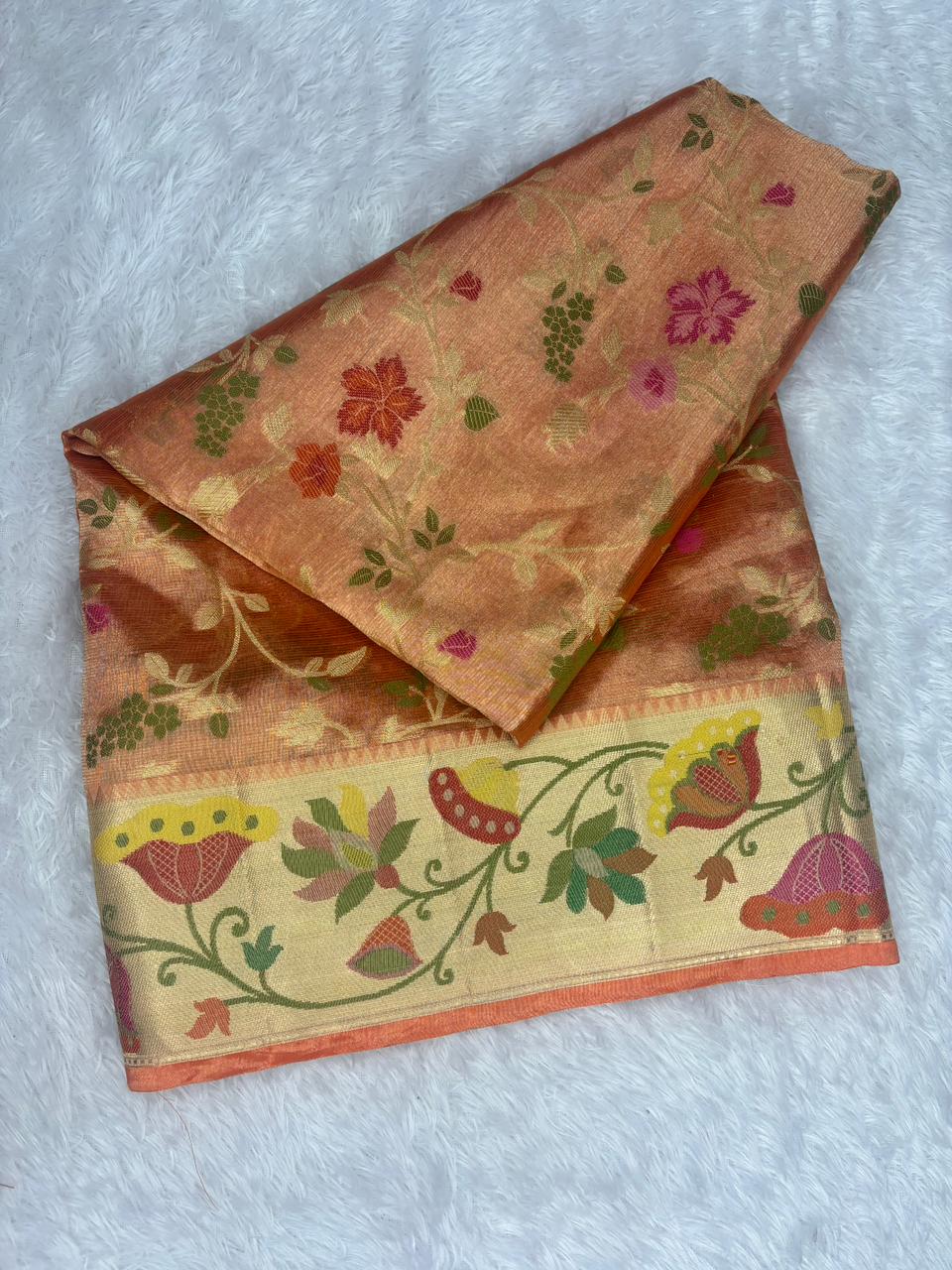 Dusty Mauve Pure Tissue Silk Saree with Meenakari Lotus