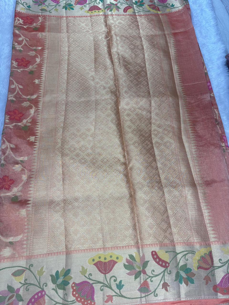 Dusty Mauve Pure Tissue Silk Saree with Meenakari Lotus