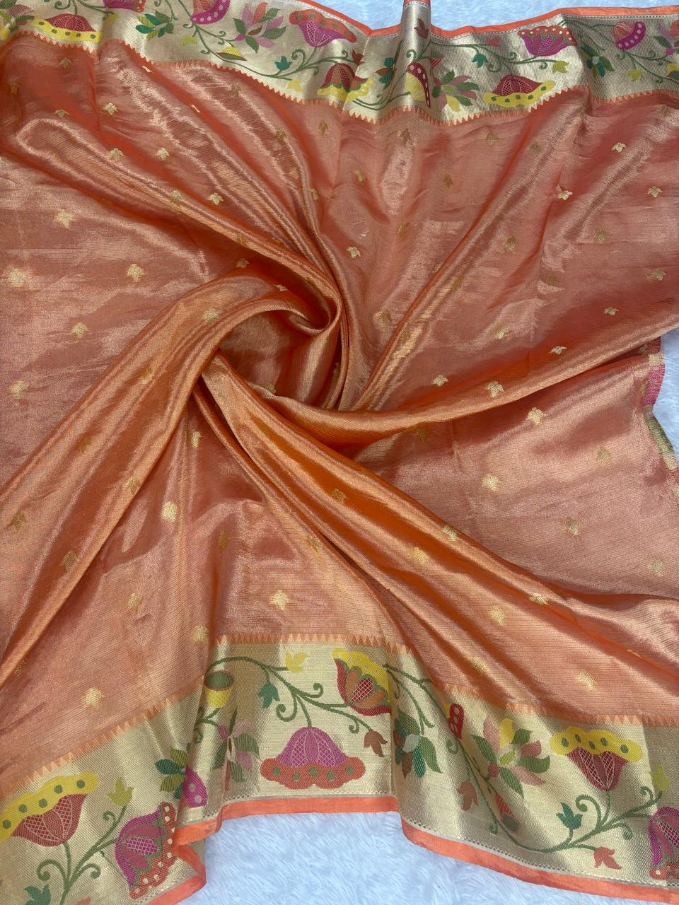 Dusty Mauve Pure Tissue Silk Saree with Meenakari Lotus