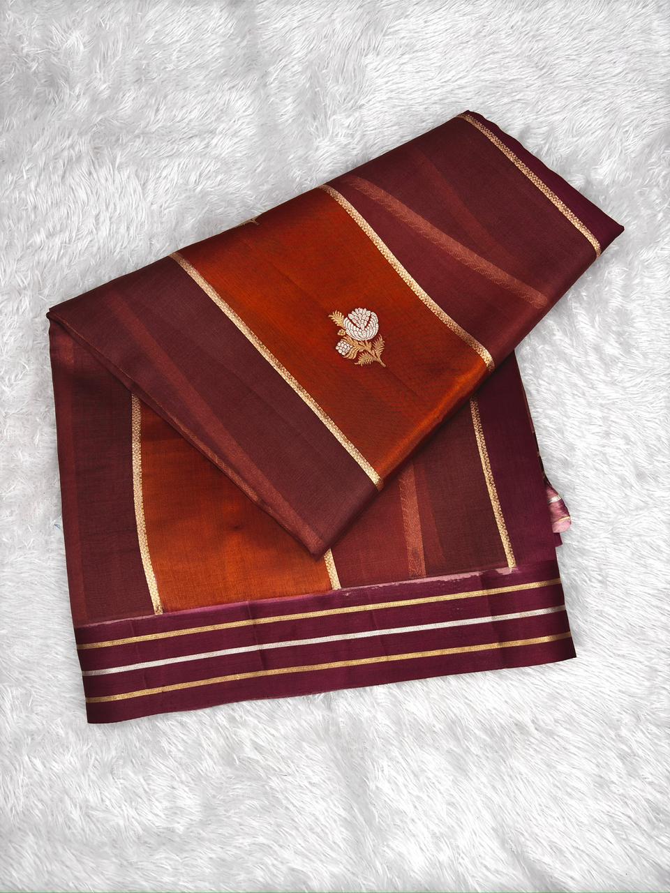 Heritage Rungkaat: Handloom Banarasi Kora Silk Saree with Kadhua Floral Butis