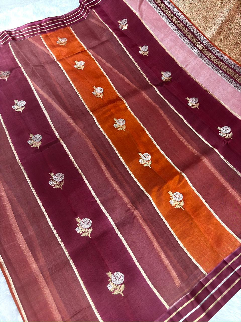 Heritage Rungkaat: Handloom Banarasi Kora Silk Saree with Kadhua Floral Butis