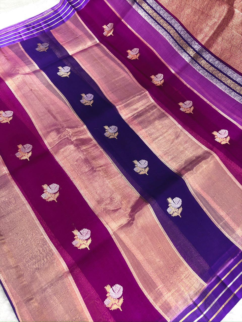 Regal Rungkaat: Handloom Banarasi Kora Silk Saree with Kadhua Sona-Rupa Butis