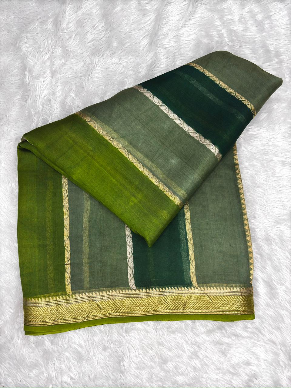Olive & Forest Rungkaat Kora Silk Saree with Antique Gold Kadhua Weave