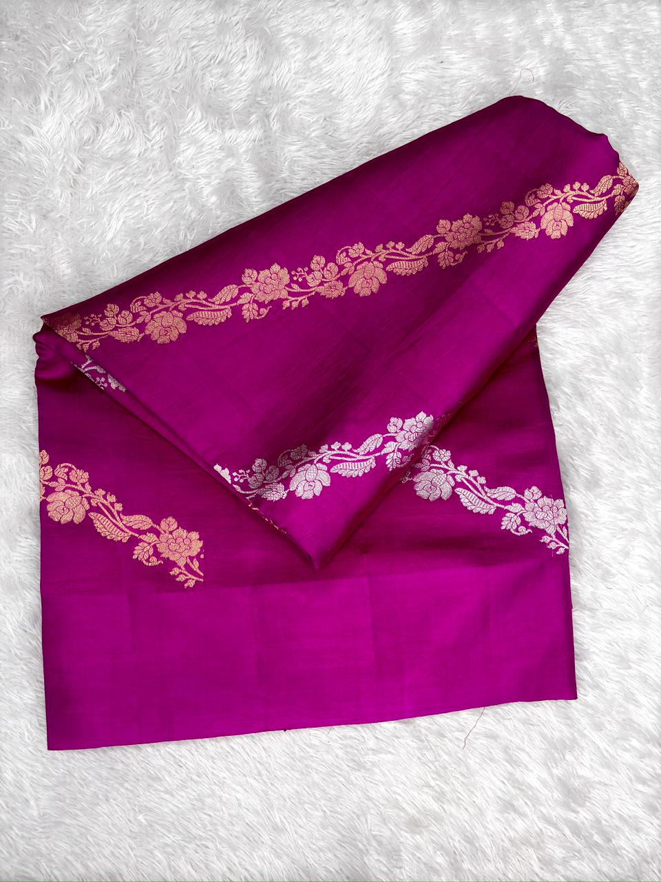 Magenta Pink Pure Katan Silk Kadhua Saree with Gold Zari Leheriya Stripes