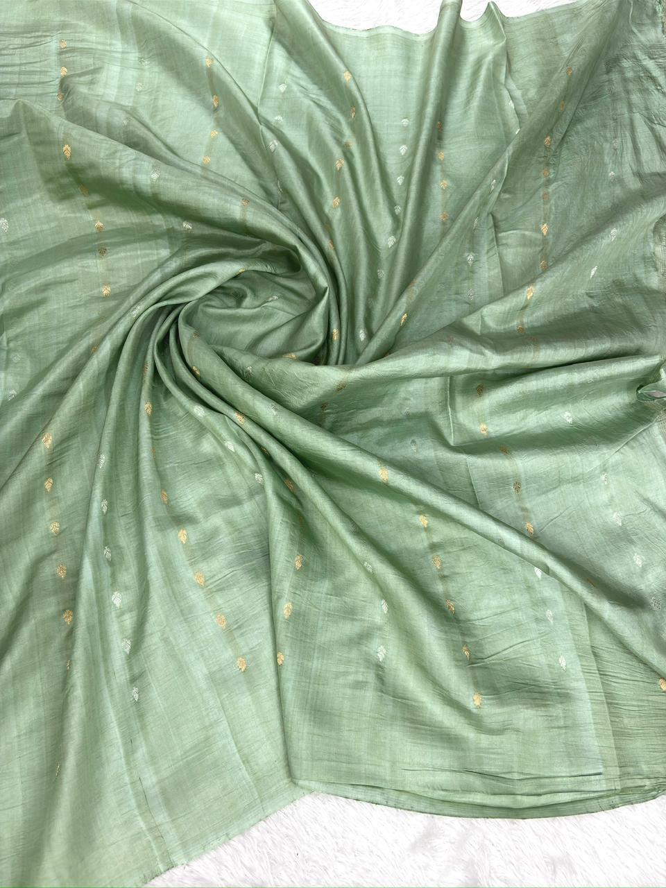 Steel Grey Pure Katan Silk Kadhua Saree with Silver Zari Scallop Pallu