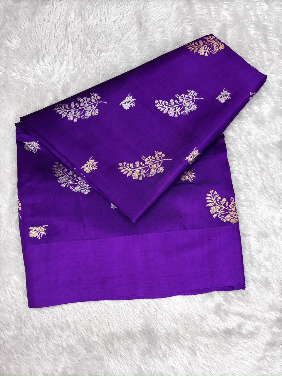 Deep Violet Pure Katan Silk Kadhua Saree with Sona Rupa Floral Bunches