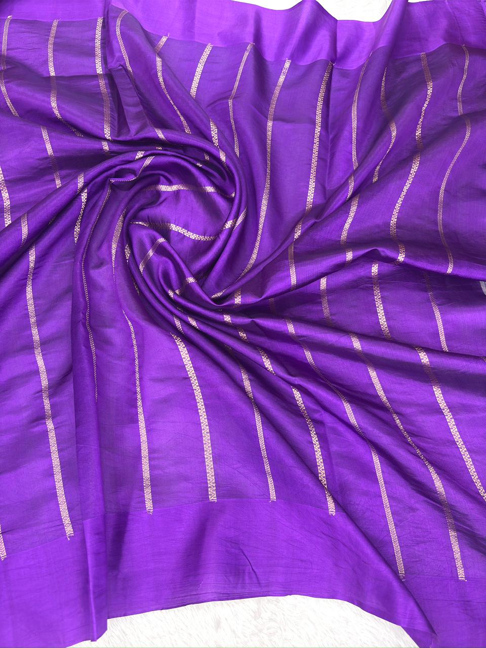 Deep Violet Pure Katan Silk Kadhua Saree with Sona Rupa Floral Bunches