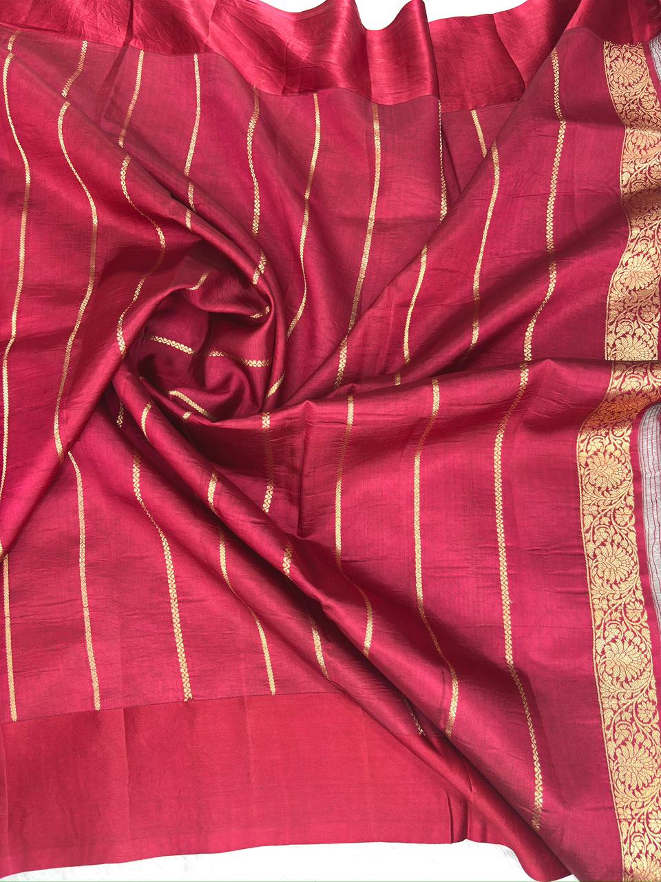 Deep Ruby Red Katan Light Weight Kadhua Handloom Saree with Polka Dots