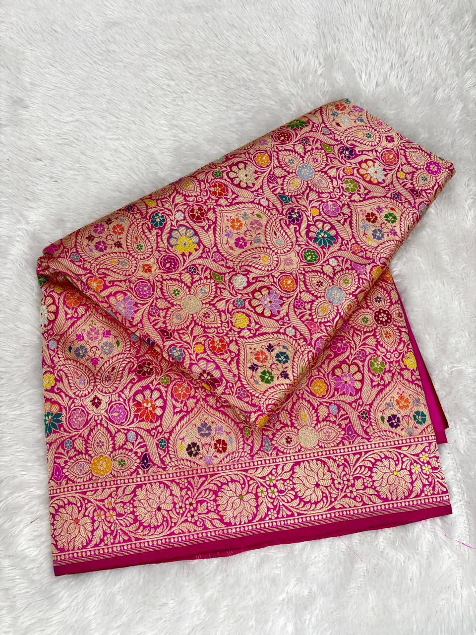 Kinkhwab Royal Magenta Pure Katan Silk Handloom Banarasi Saree | Opulent All-Over Kadhua Meenakari Jaal & Intricate Zari Border