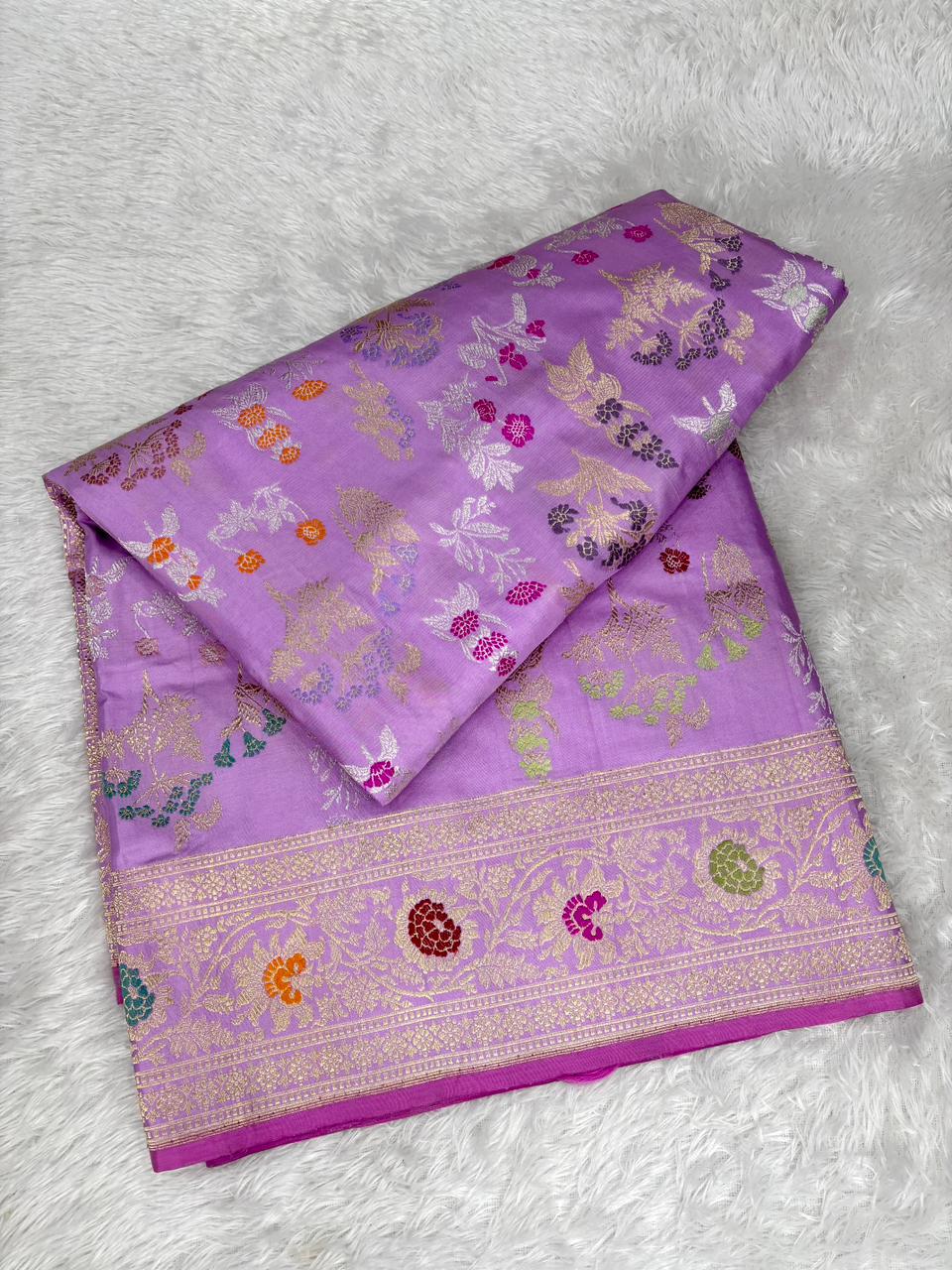 Lavender Lilac Premium Kadhua Jungla Banarasi Handloom Saree in Pure Katan Silk