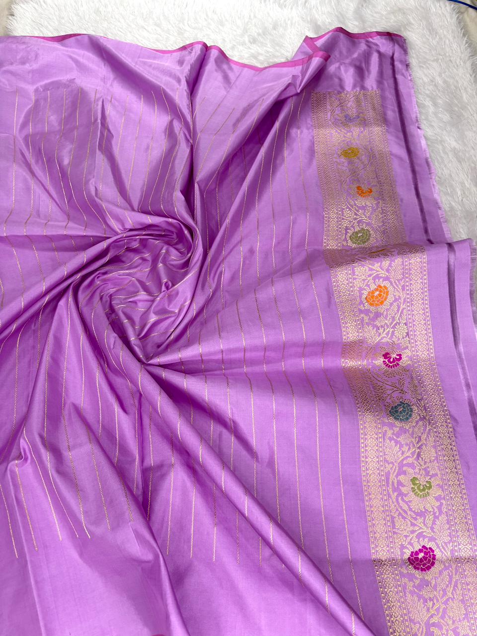Lavender Lilac Premium Kadhua Jungla Banarasi Handloom Saree in Pure Katan Silk