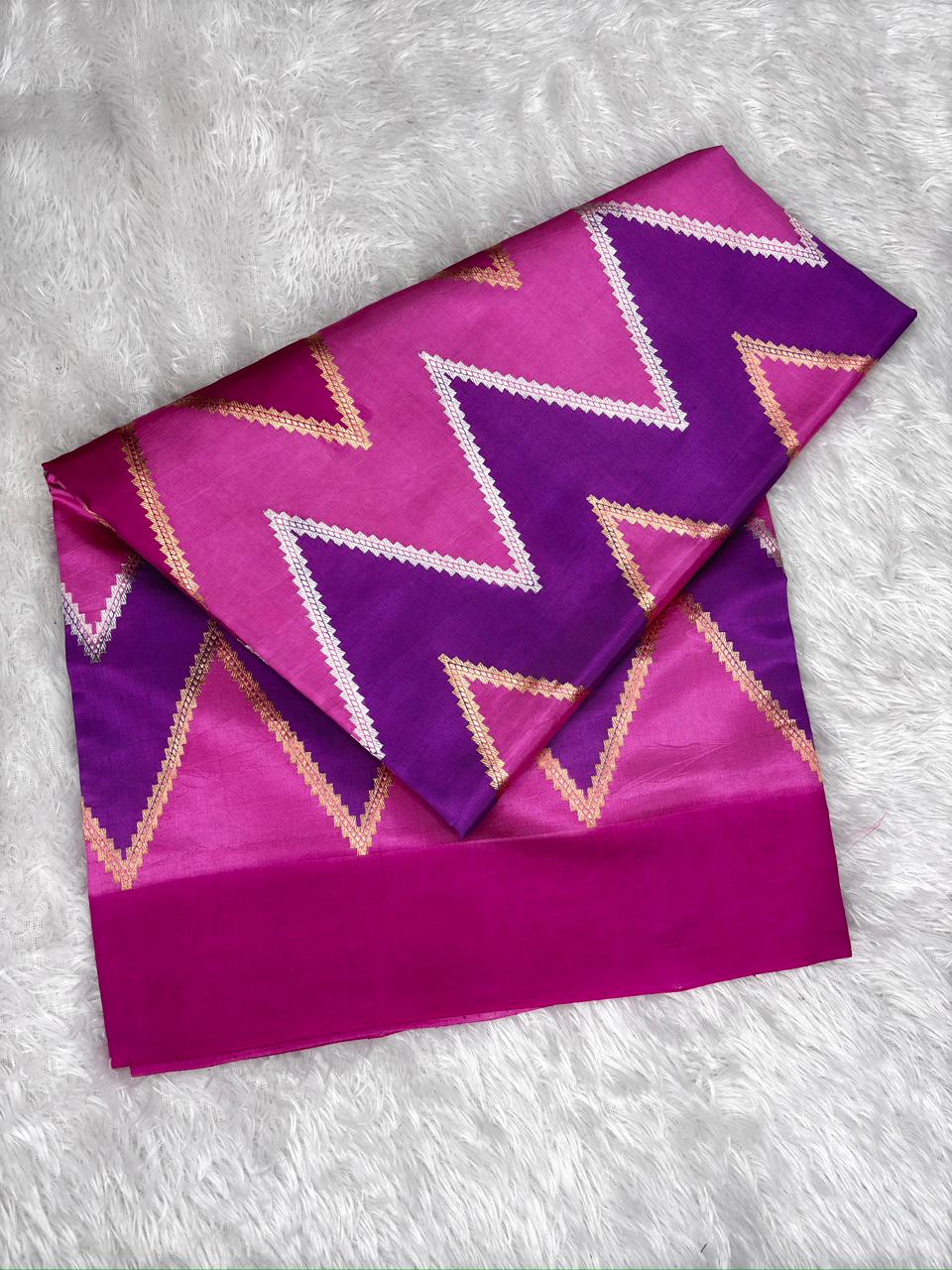 Pure Katan Silk Lightweight Kadhua Rungkaat Saree with Antique Gold Zari Pallu