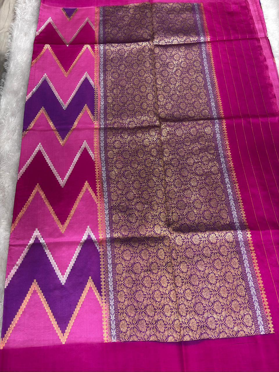 Pure Katan Silk Lightweight Kadhua Rungkaat Saree with Antique Gold Zari Pallu
