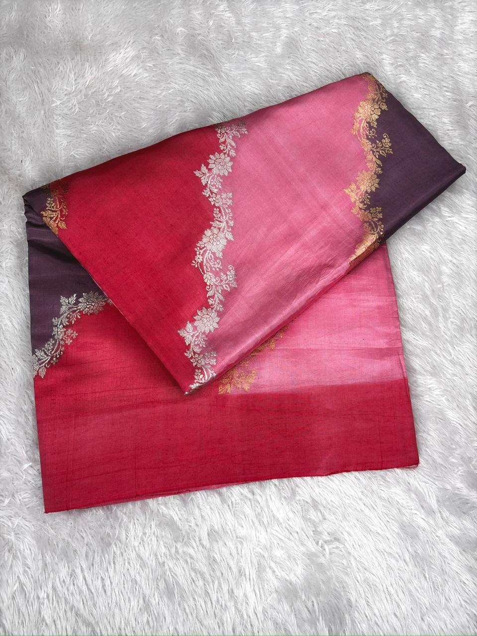 Pure Katan Silk Lightweight Kadhua Rungkaat Saree with Antique Gold Zari Pallu