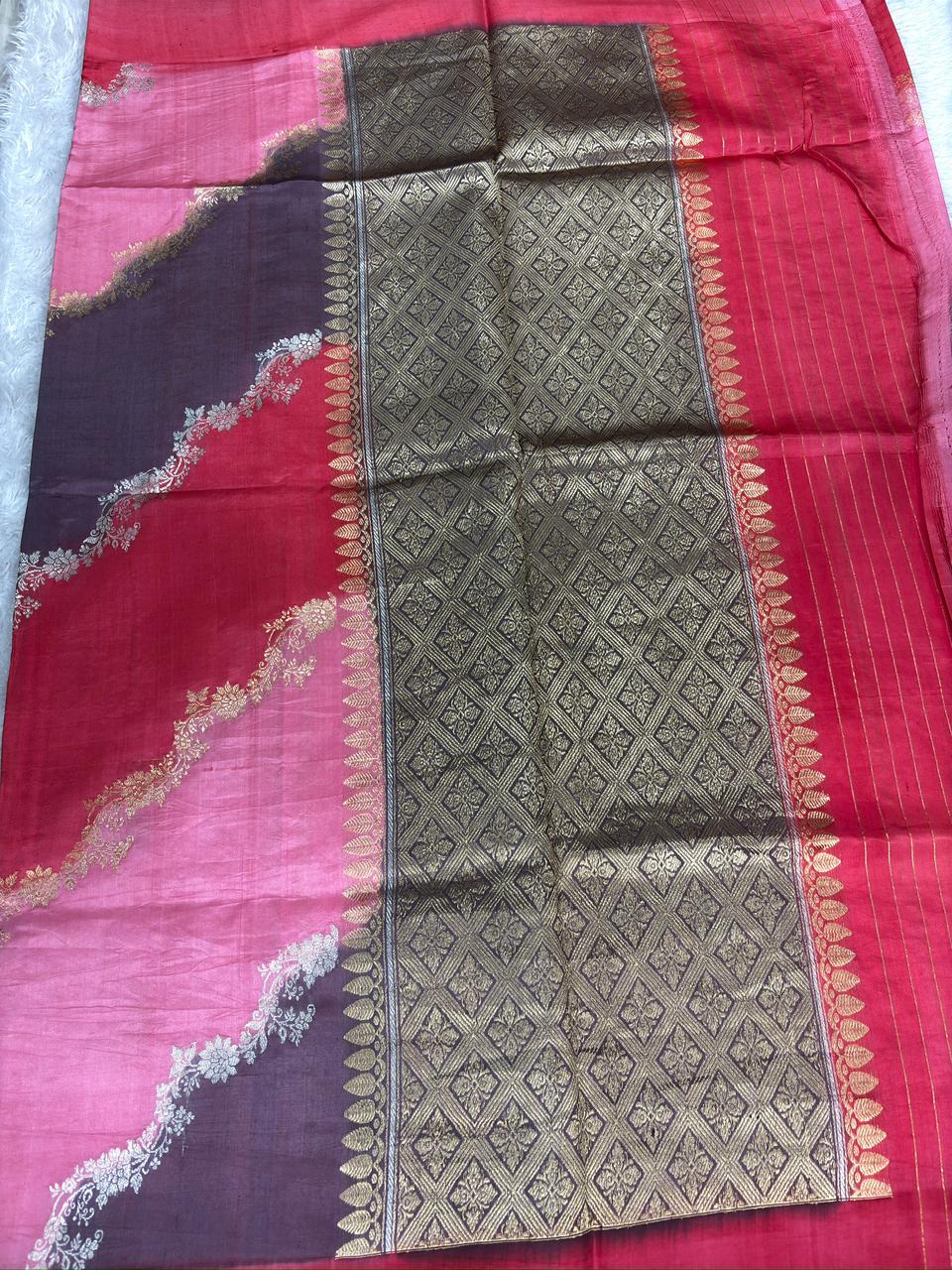 Pure Katan Silk Lightweight Kadhua Rungkaat Saree with Antique Gold Zari Pallu