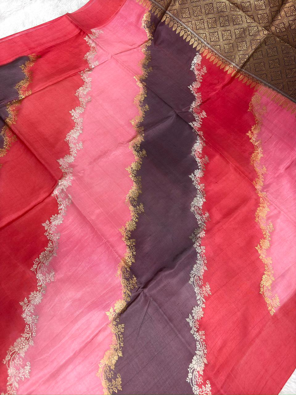 Pure Katan Silk Lightweight Kadhua Rungkaat Saree with Antique Gold Zari Pallu