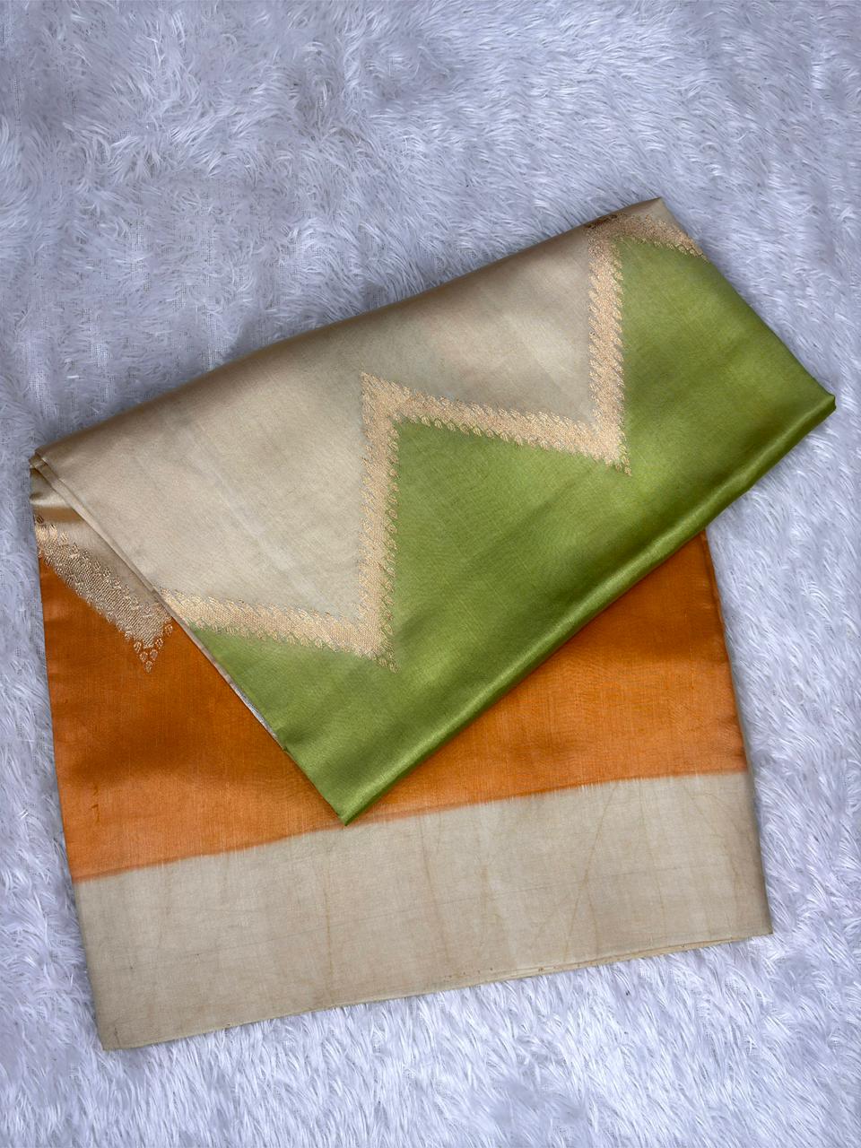 Pure Katan Silk Lightweight Kadhua Rungkaat Saree with Tricolour Zari Accents