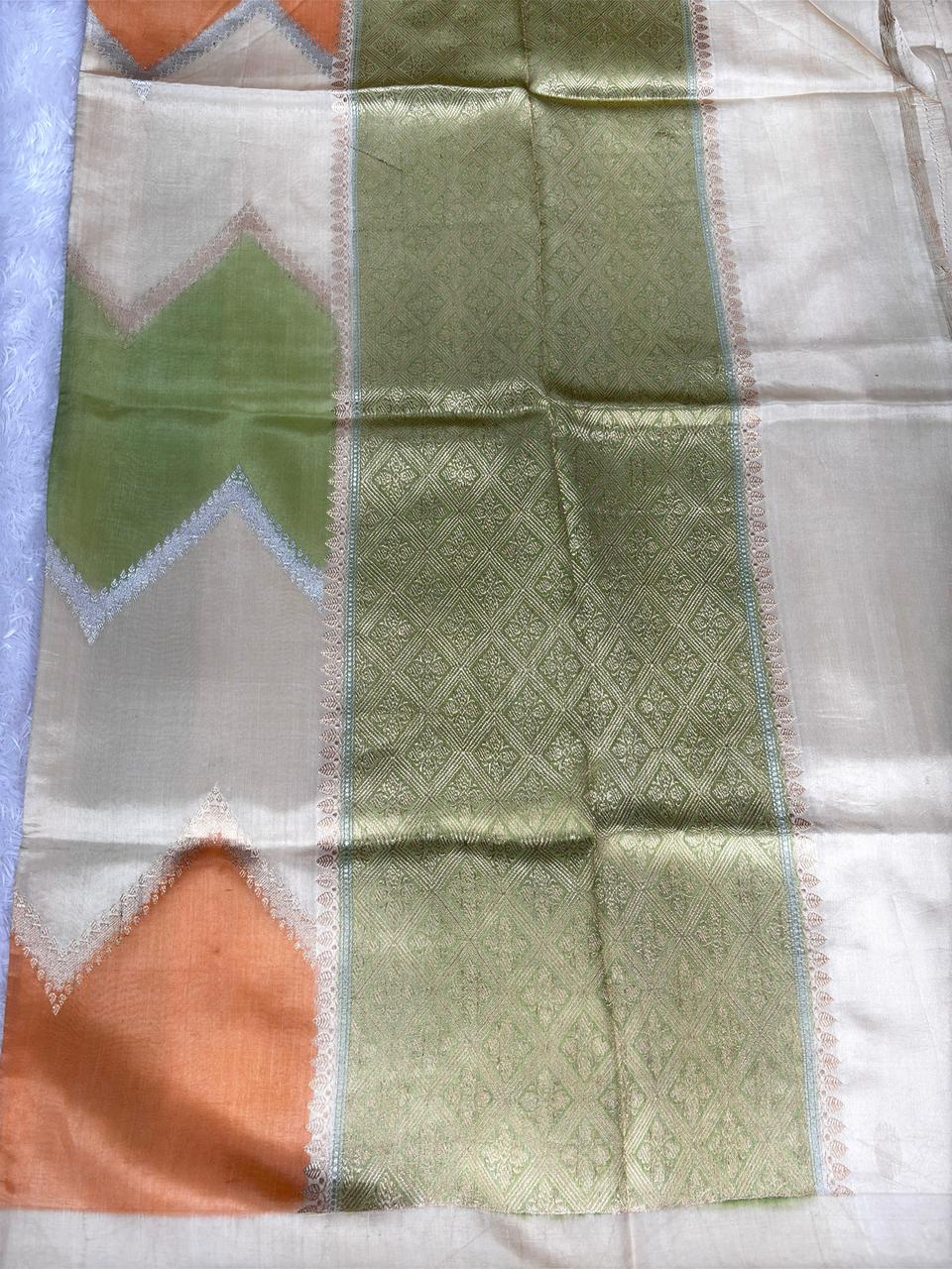 Pure Katan Silk Lightweight Kadhua Rungkaat Saree with Tricolour Zari Accents