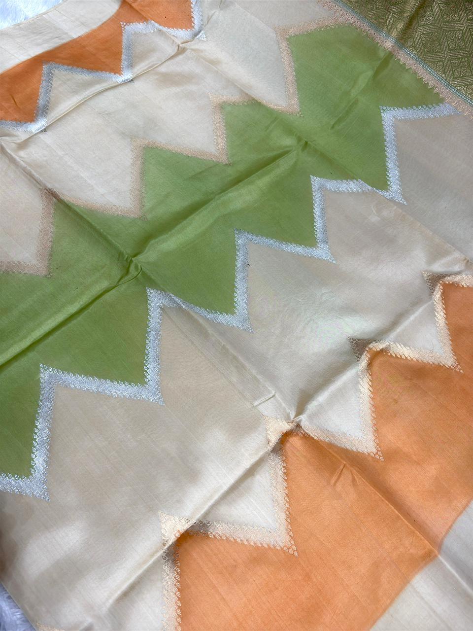 Pure Katan Silk Lightweight Kadhua Rungkaat Saree with Tricolour Zari Accents