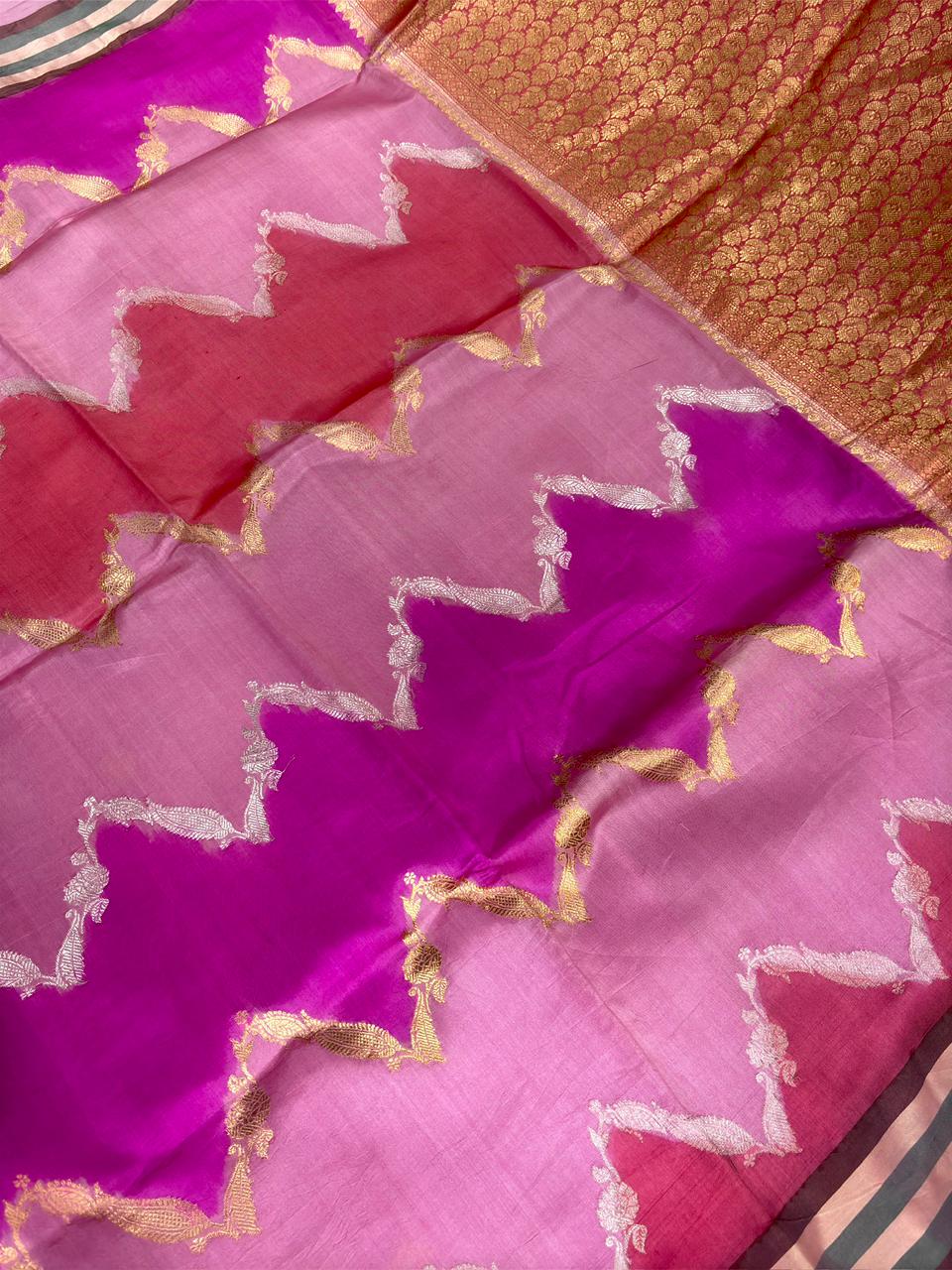 Pure Katan Silk Lightweight Kadhua Rungkaat Saree with Rich Antique Gold Zari Pallu