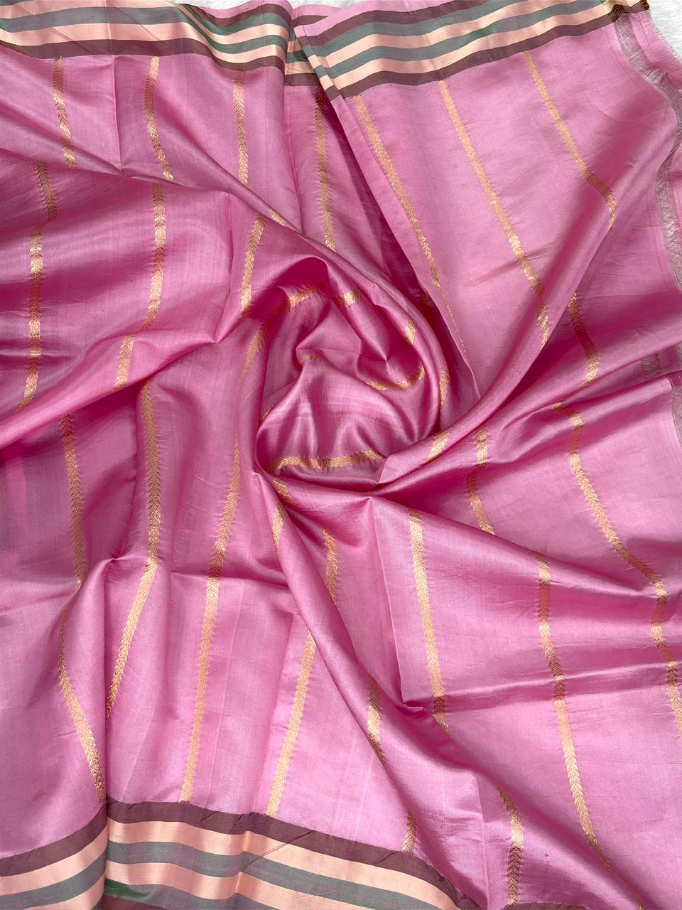 Pure Katan Silk Lightweight Kadhua Rungkaat Saree with Rich Antique Gold Zari Pallu