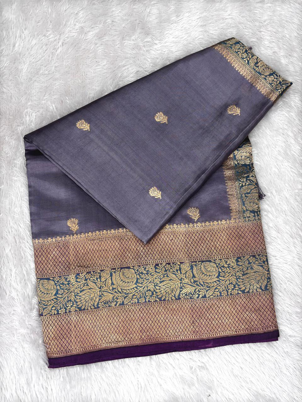 Pure Katan Silk Lightweight Kadhua Rungkaat Saree with Antique Gold Zari Pallu