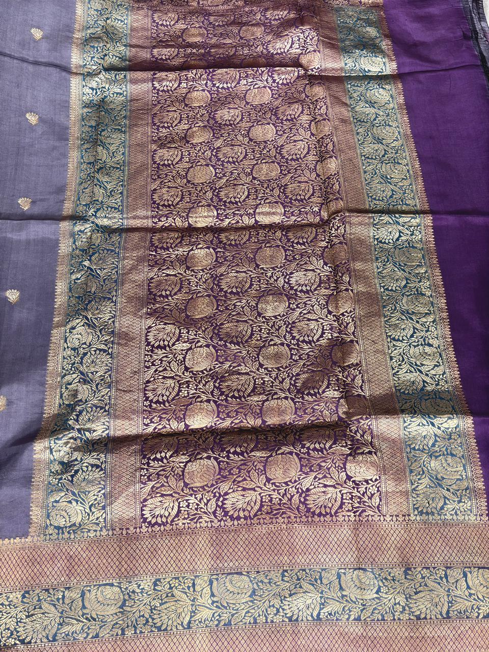 Pure Katan Silk Lightweight Kadhua Rungkaat Saree with Antique Gold Zari Pallu