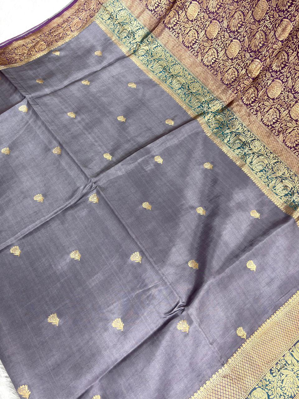 Pure Katan Silk Lightweight Kadhua Rungkaat Saree with Antique Gold Zari Pallu