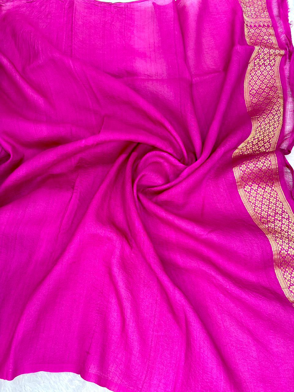 Fuchsia Pink Tussar Georgette Banarasi Saree with Sona Rupa Floral Jaal