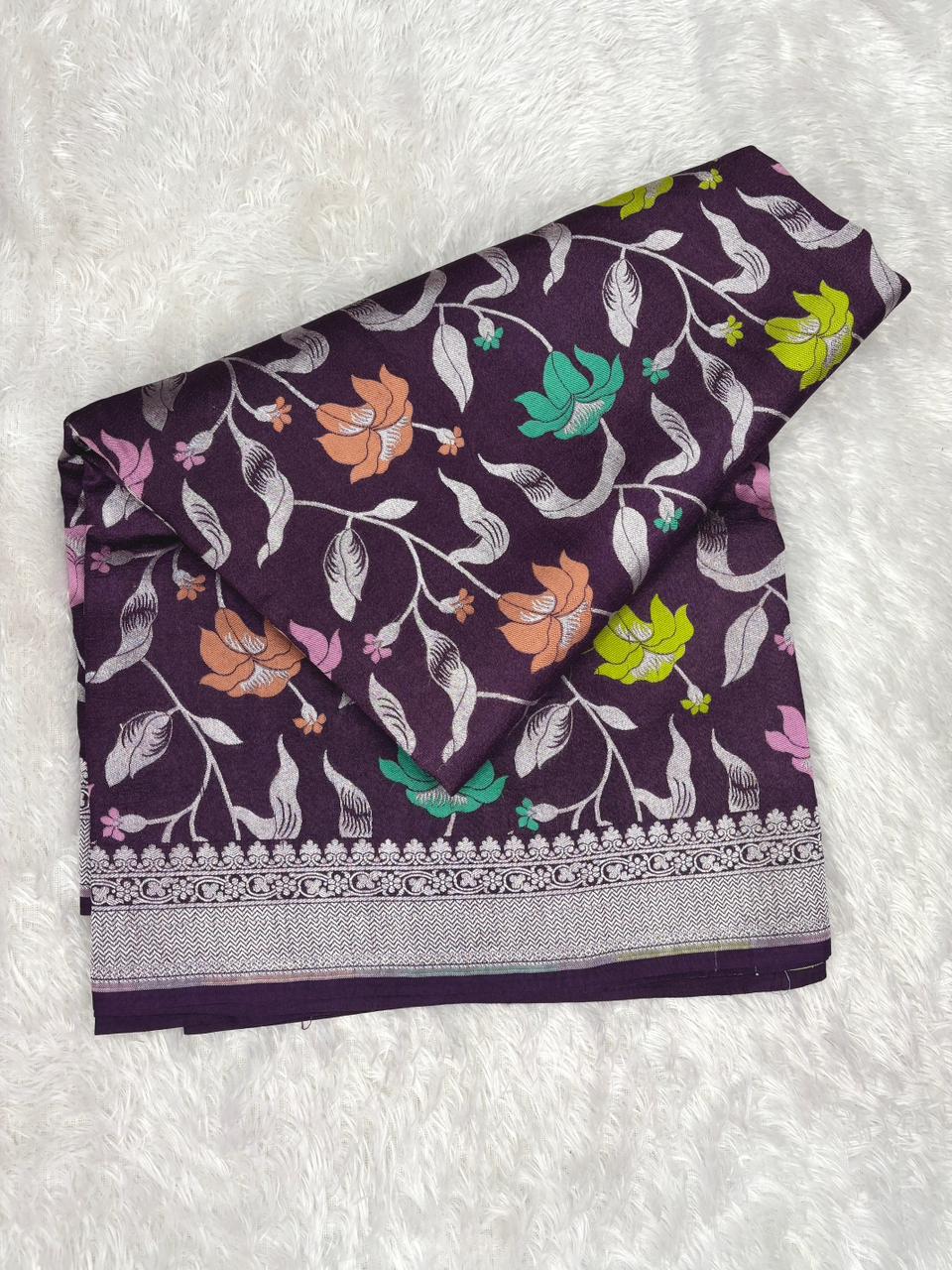 Deep Purple Tussar Georgette Banarasi Saree with Multi-Color Meenakari Jaal