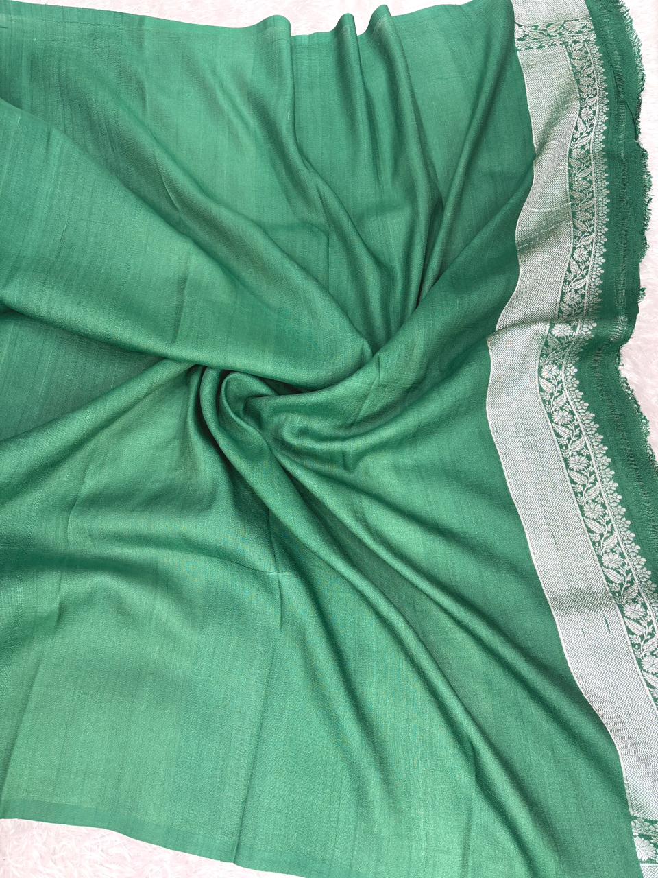 Forest Green Tussar Georgette Banarasi Saree with Meenakari Paisley Motifs